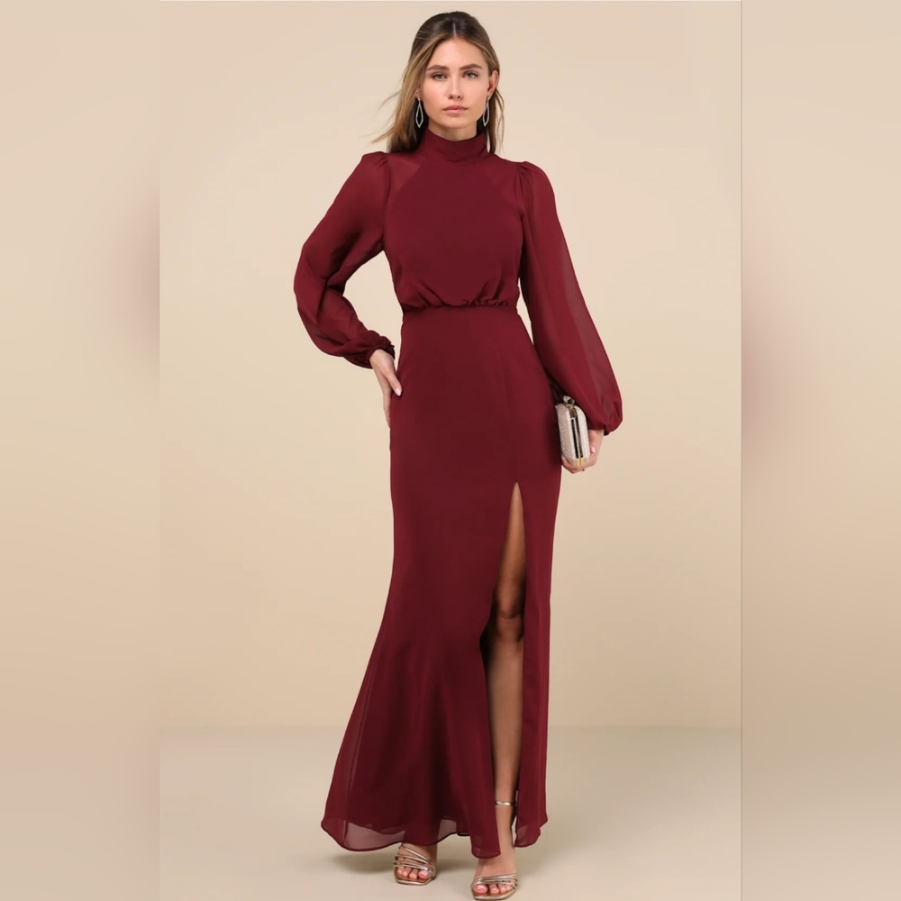 Lulu's Burgundy Long Sleeve Maxi Dress